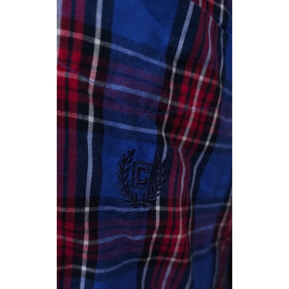 Chaps Easy Care Mens Medium Blue Red Plaid Long Sleeve Button Down Logo Shirt - Picture 4 of 11